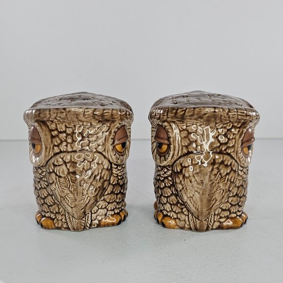 Vintage Sleepy Owl Double Sided Salt Pepper Shaker Set *NO STOPPERS* - Picture 5 of 7